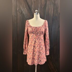 As You Wish Floral Pink Dress with Long Sleeves